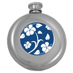 Blue Hawaiian Flower Floral Round Hip Flask (5 oz) Front