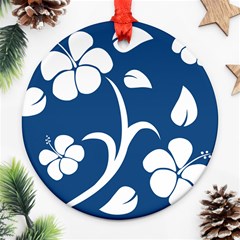 Blue Hawaiian Flower Floral Round Ornament (two Sides)