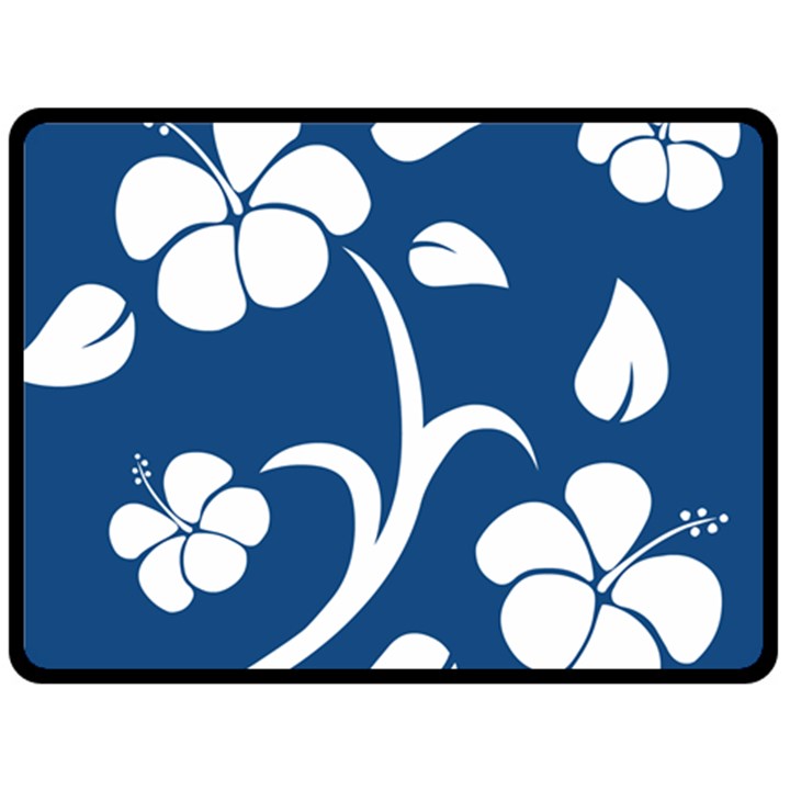 Blue Hawaiian Flower Floral Fleece Blanket (Large) 