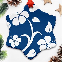 Blue Hawaiian Flower Floral Snowflake Ornament (two Sides)