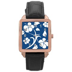 Blue Hawaiian Flower Floral Rose Gold Leather Watch  by Mariart