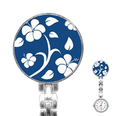 Blue Hawaiian Flower Floral Stainless Steel Nurses Watch by Mariart