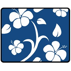 Blue Hawaiian Flower Floral Double Sided Fleece Blanket (medium)  by Mariart