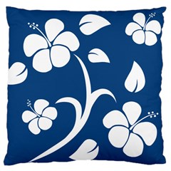 Blue Hawaiian Flower Floral Large Flano Cushion Case (two Sides) by Mariart