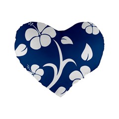 Blue Hawaiian Flower Floral Standard 16  Premium Flano Heart Shape Cushions by Mariart