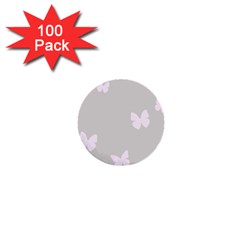 Butterfly Silhouette Organic Prints Linen Metallic Synthetic Wall Pink 1  Mini Buttons (100 Pack)  by Mariart