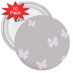 Butterfly Silhouette Organic Prints Linen Metallic Synthetic Wall Pink 3  Buttons (10 Pack) 