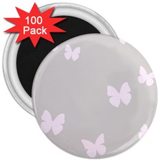 Butterfly Silhouette Organic Prints Linen Metallic Synthetic Wall Pink 3  Magnets (100 Pack)