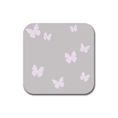 Butterfly Silhouette Organic Prints Linen Metallic Synthetic Wall Pink Rubber Coaster (square) 