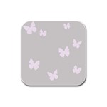 Butterfly Silhouette Organic Prints Linen Metallic Synthetic Wall Pink Rubber Square Coaster (4 pack)  Front