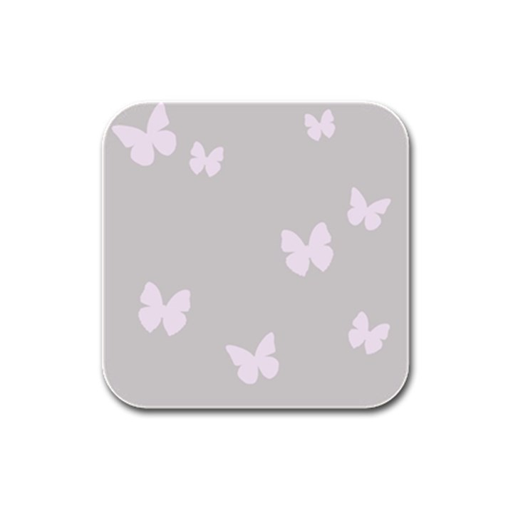 Butterfly Silhouette Organic Prints Linen Metallic Synthetic Wall Pink Rubber Square Coaster (4 pack) 