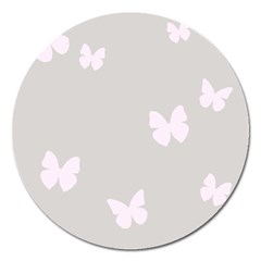 Butterfly Silhouette Organic Prints Linen Metallic Synthetic Wall Pink Magnet 5  (round) by Mariart