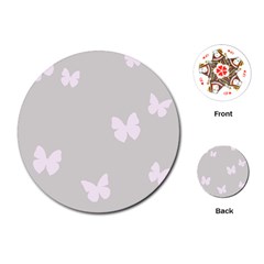 Butterfly Silhouette Organic Prints Linen Metallic Synthetic Wall Pink Playing Cards (round)  by Mariart