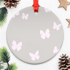 Butterfly Silhouette Organic Prints Linen Metallic Synthetic Wall Pink Round Ornament (two Sides) by Mariart