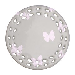 Butterfly Silhouette Organic Prints Linen Metallic Synthetic Wall Pink Ornament (round Filigree) by Mariart