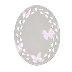 Butterfly Silhouette Organic Prints Linen Metallic Synthetic Wall Pink Oval Filigree Ornament (two Sides) by Mariart