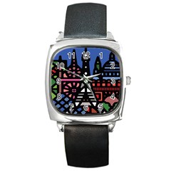 7 Wonders World Square Metal Watch by Mariart