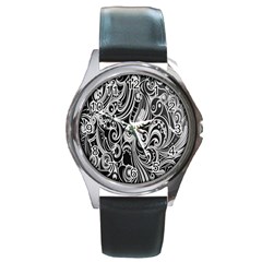 Black White Shape Round Metal Watch