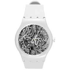 Black White Shape Round Plastic Sport Watch (m) by Mariart