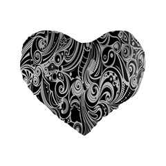 Black White Shape Standard 16  Premium Flano Heart Shape Cushions by Mariart