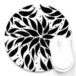 Flower Fish Black Swim Round Mousepads Front