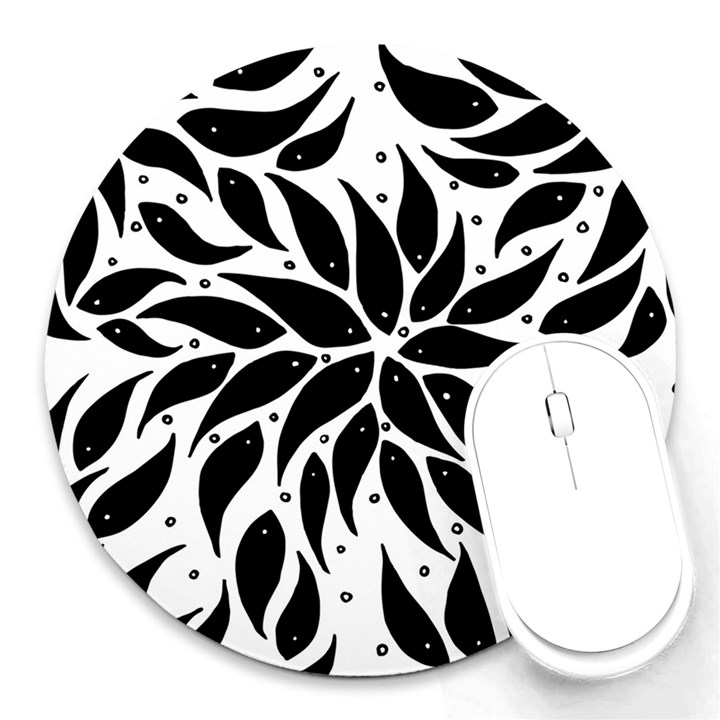 Flower Fish Black Swim Round Mousepads