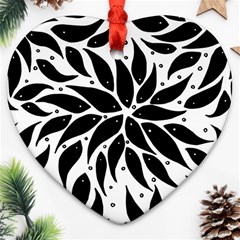 Flower Fish Black Swim Ornament (heart) by Mariart