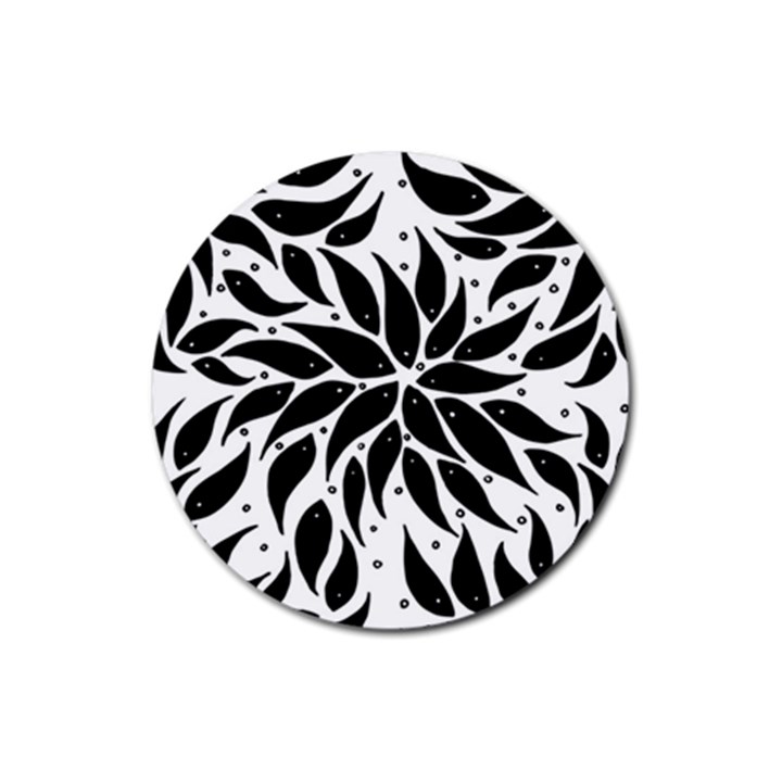 Flower Fish Black Swim Rubber Round Coaster (4 pack) 