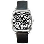 Flower Fish Black Swim Square Metal Watch Front