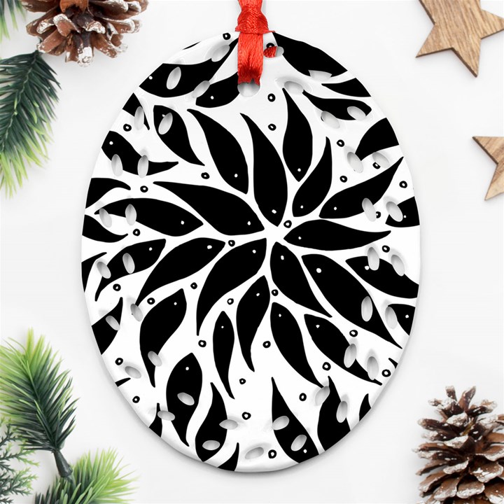 Flower Fish Black Swim Ornament (Oval Filigree)