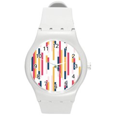 Geometric Line Vertical Rainbow Round Plastic Sport Watch (m) by Mariart