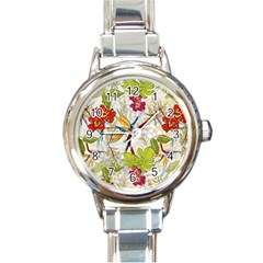 Flower Floral Red Green Tropical Round Italian Charm Watch by Mariart