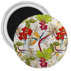 Flower Floral Red Green Tropical 3  Magnets