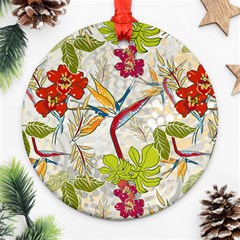 Flower Floral Red Green Tropical Ornament (round) by Mariart