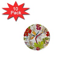 Flower Floral Red Green Tropical 1  Mini Buttons (10 Pack)  by Mariart