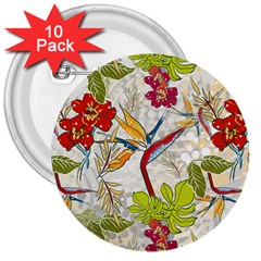 Flower Floral Red Green Tropical 3  Buttons (10 Pack) 