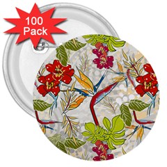 Flower Floral Red Green Tropical 3  Buttons (100 Pack) 