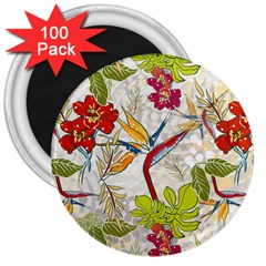 Flower Floral Red Green Tropical 3  Magnets (100 Pack)