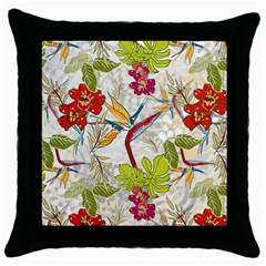 Flower Floral Red Green Tropical Throw Pillow Case (black)