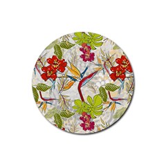 Flower Floral Red Green Tropical Rubber Coaster (round) 