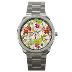 Flower Floral Red Green Tropical Sport Metal Watch