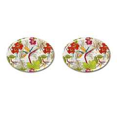 Flower Floral Red Green Tropical Cufflinks (oval)