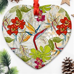 Flower Floral Red Green Tropical Heart Ornament (two Sides)