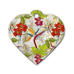 Flower Floral Red Green Tropical Dog Tag Heart (one Side)