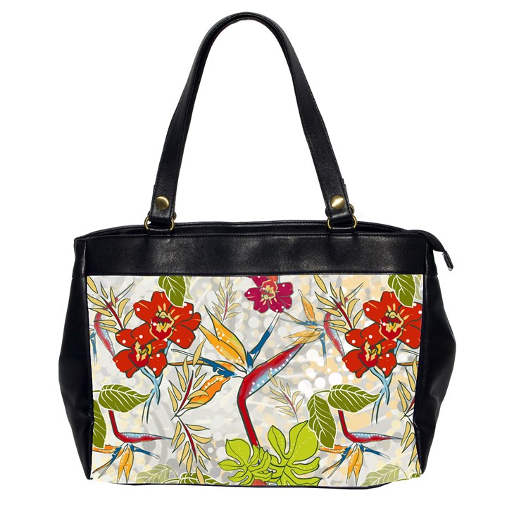 Flower Floral Red Green Tropical Office Handbags (2 Sides) 