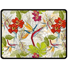 Flower Floral Red Green Tropical Fleece Blanket (large)  by Mariart