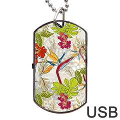 Flower Floral Red Green Tropical Dog Tag Usb Flash (one Side)