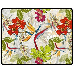 Flower Floral Red Green Tropical Double Sided Fleece Blanket (medium) 