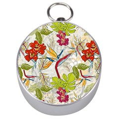 Flower Floral Red Green Tropical Silver Compasses by Mariart