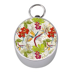 Flower Floral Red Green Tropical Mini Silver Compasses by Mariart